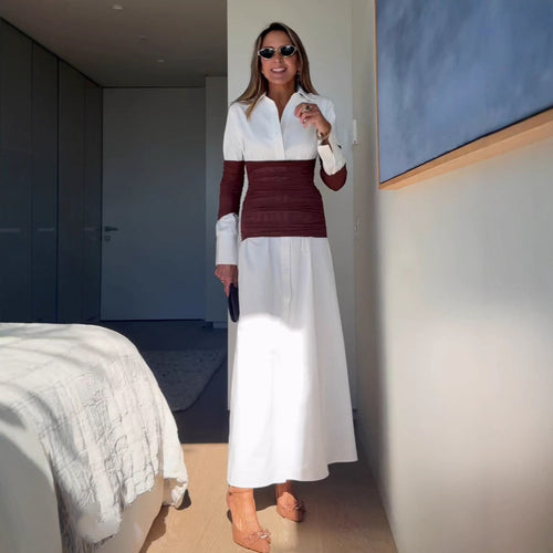 Ladies maxi dress with innovative wrap design and modern contrast details Amarae