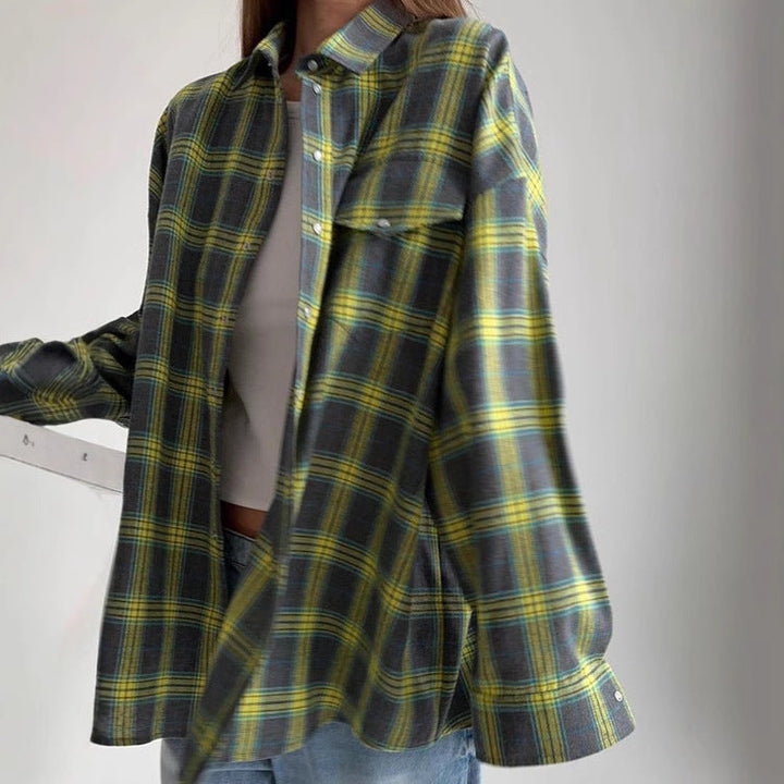 Ladies Oversized Check Shirt Blouse Lune London