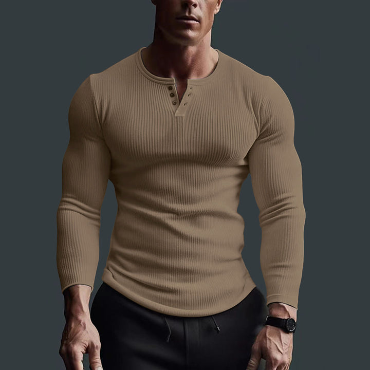 Long Sleeve Button-Up Shirt for Men with Modern Rib Design Amarae