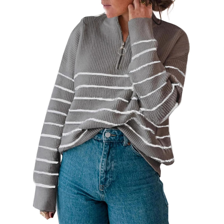 Striped women's sweater with half-zipper Lune London