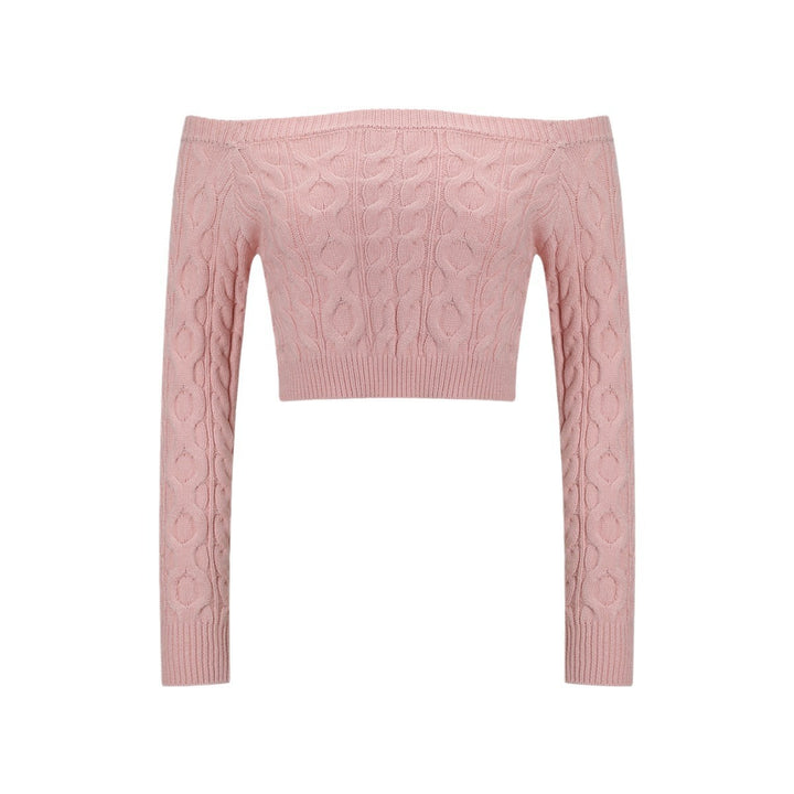 Women's knit top with off-the-shoulder neckline and cable pattern Lune London
