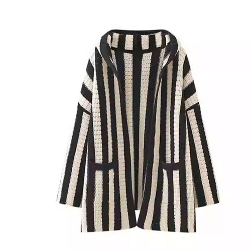 Ladies oversized knit poncho with graphic stripe pattern Amarae