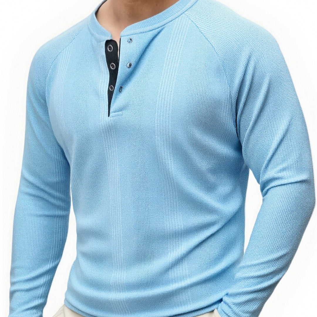 Men's Long Sleeve Textured Surface Henley Shirt Lune London
