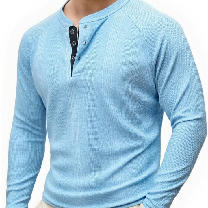 Men's Long Sleeve Textured Surface Henley Shirt Lune London