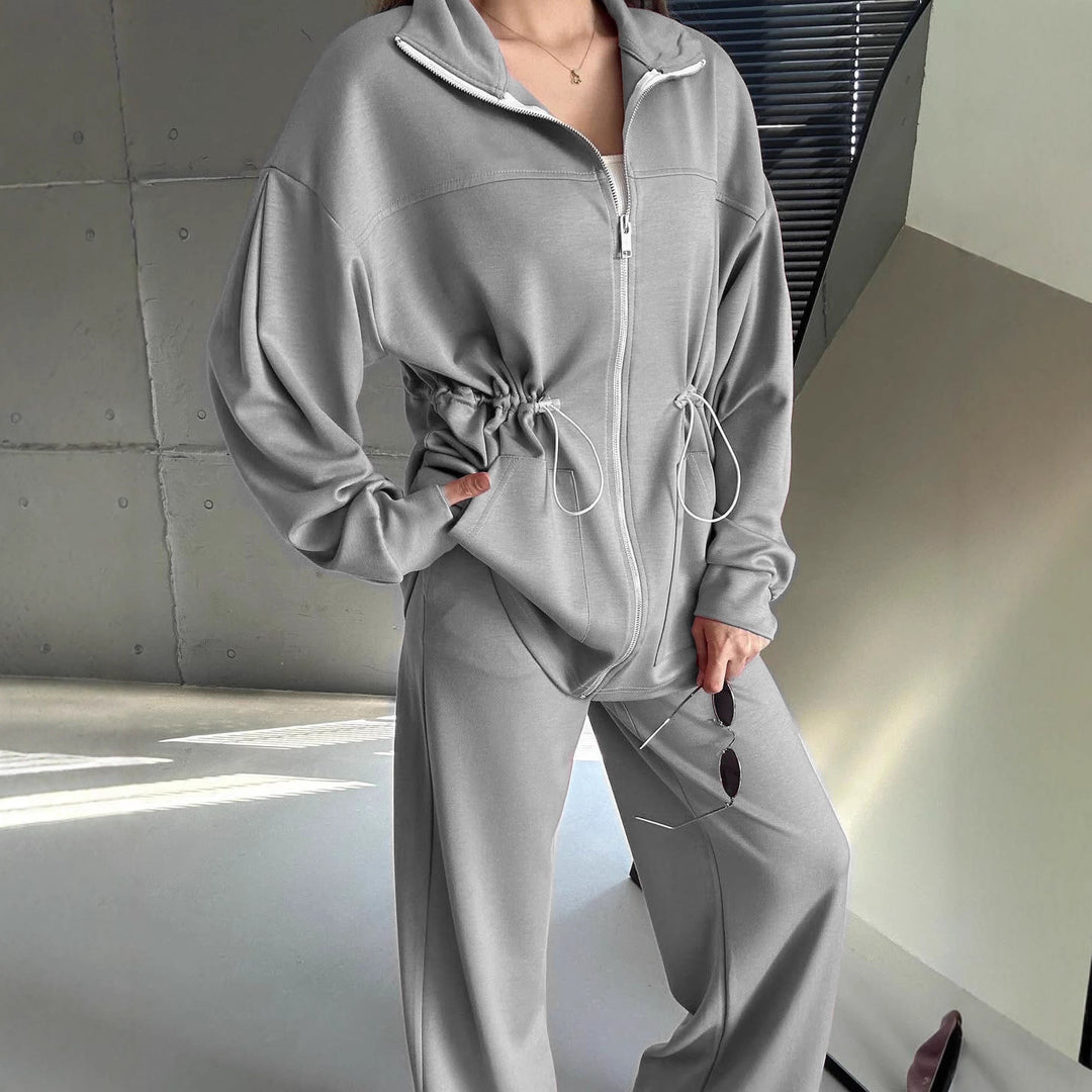 Elegant satin sports set for women with adjustable waist and high collar Lune London