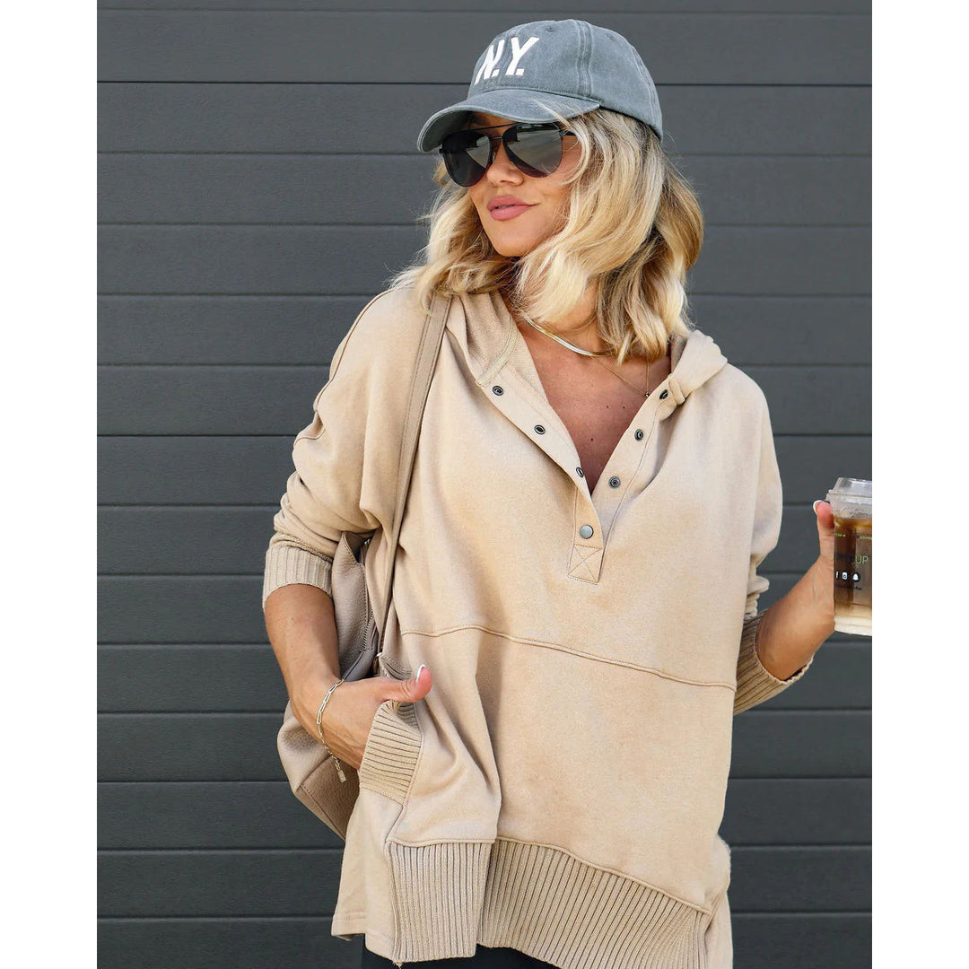 Casual hoodie for women with button placket and kangaroo pocket Lune London
