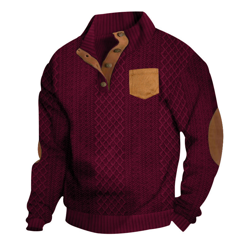 Knitted sweater for men with high collar and button placket Lune London