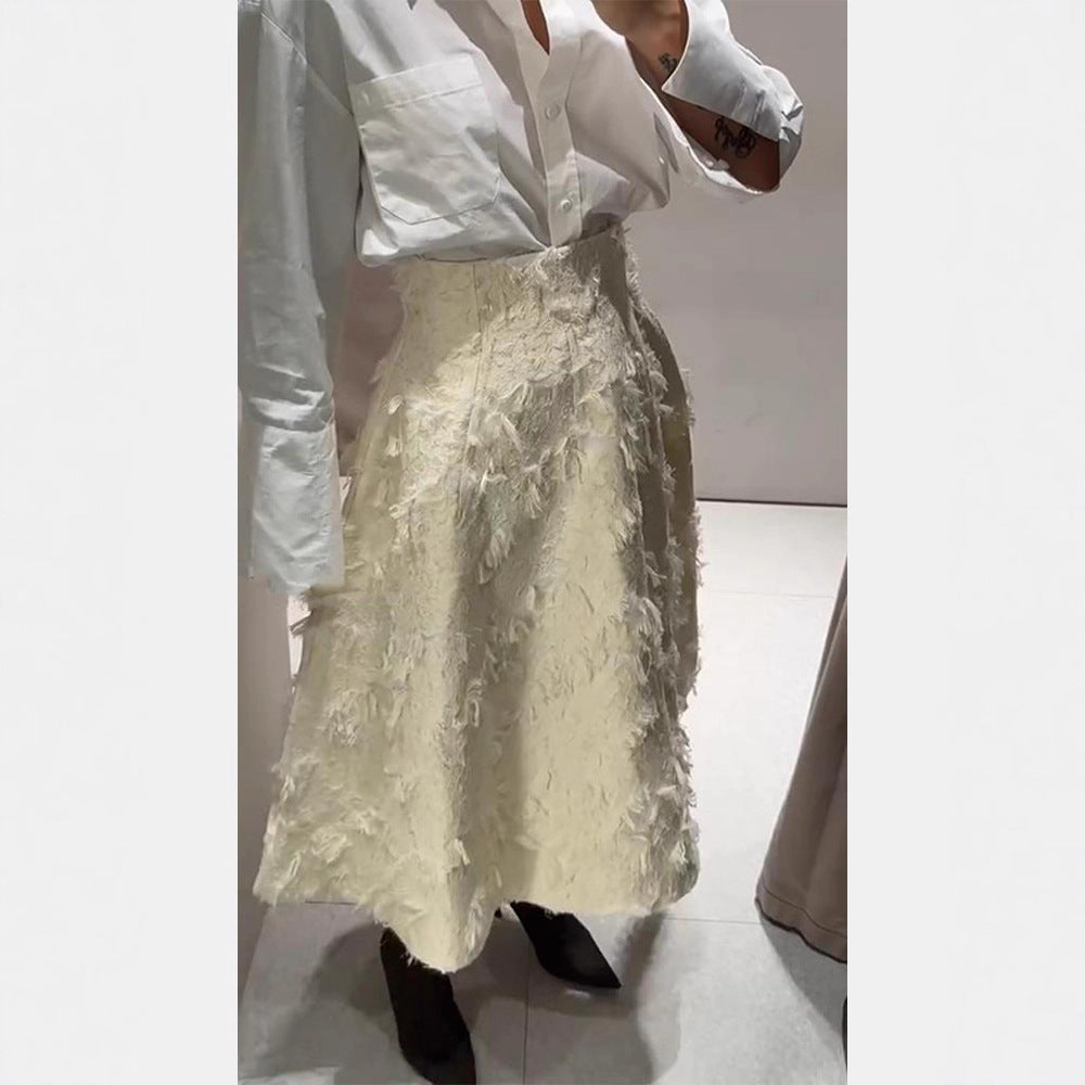 Women's midi skirt with high waist and fringed texture Amarae
