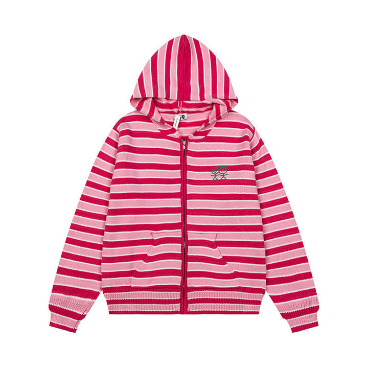 Women's Striped Hooded Cardigan with Full Zip and Pockets Amarae