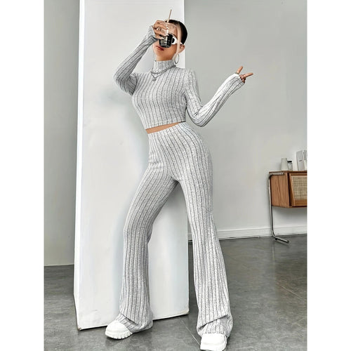 Casual women's clothing in crop-top and flared pants set Amarae