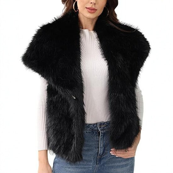 Ladies sleeveless long-pile faux fur vest with voluminous shawl collar Amarae
