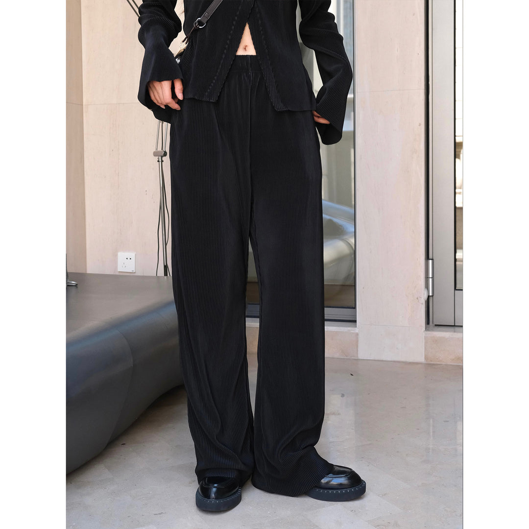 Women's Wide Palazzo Pants made of ribbed fine knit with elastic waistband Amarae