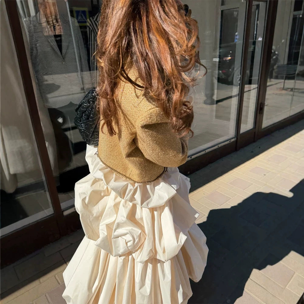 Women's lace bodysuit with transparent insert and dramatic tiered ruffle skirt set Amarae