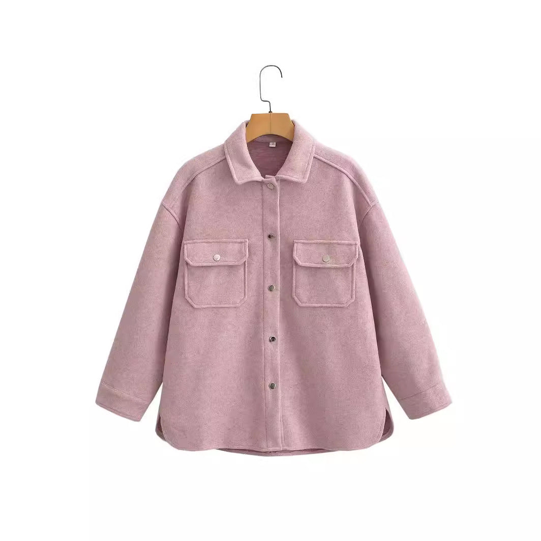 Women's Oversize Shirt Jacket in Shacket Look with Patch Chest Pockets Amarae