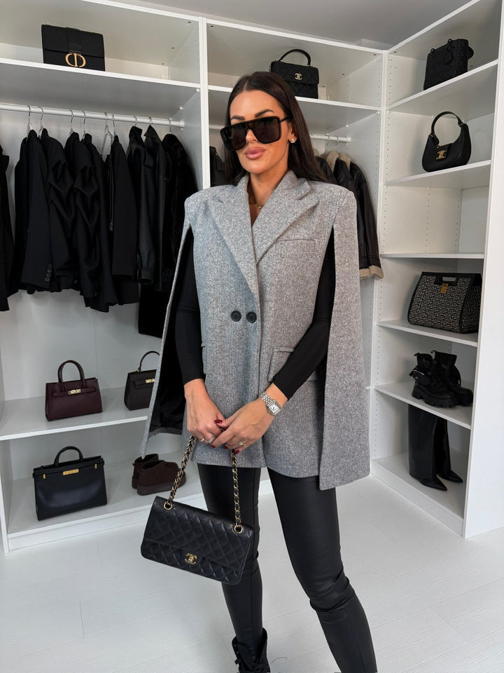 Ladies Elegant Wool Gilet with Hood and Double Breasted Lune London