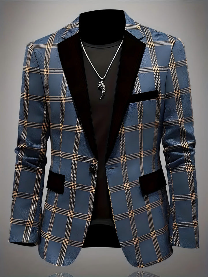 Men's elegant plaid blazer with velvet lapels Amarae