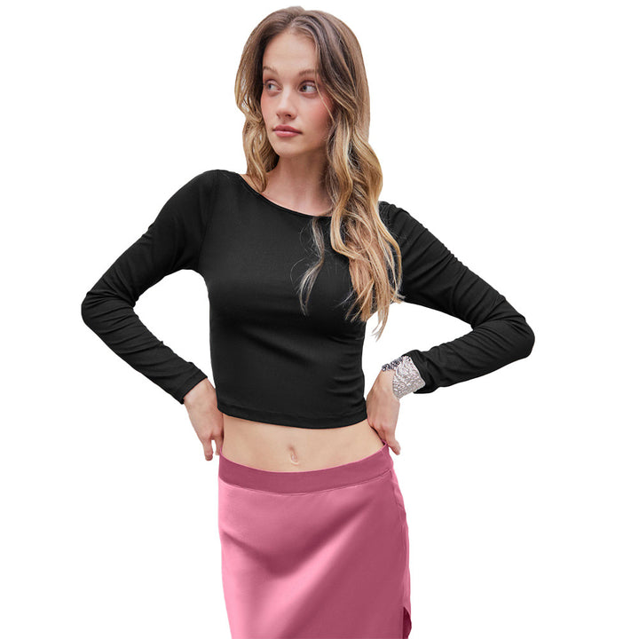 Haut court pour femmes à manches longues et élégant encolure ronde Chic & Stil