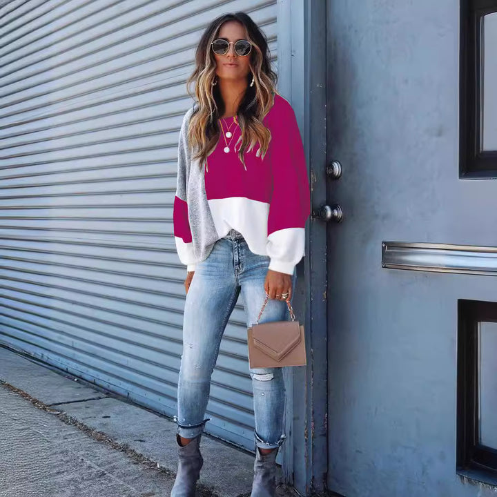 Pull surdimensionné à la mode pour femmes avec une coupe unique et des blocs de couleur contrastés Chic & Stil
