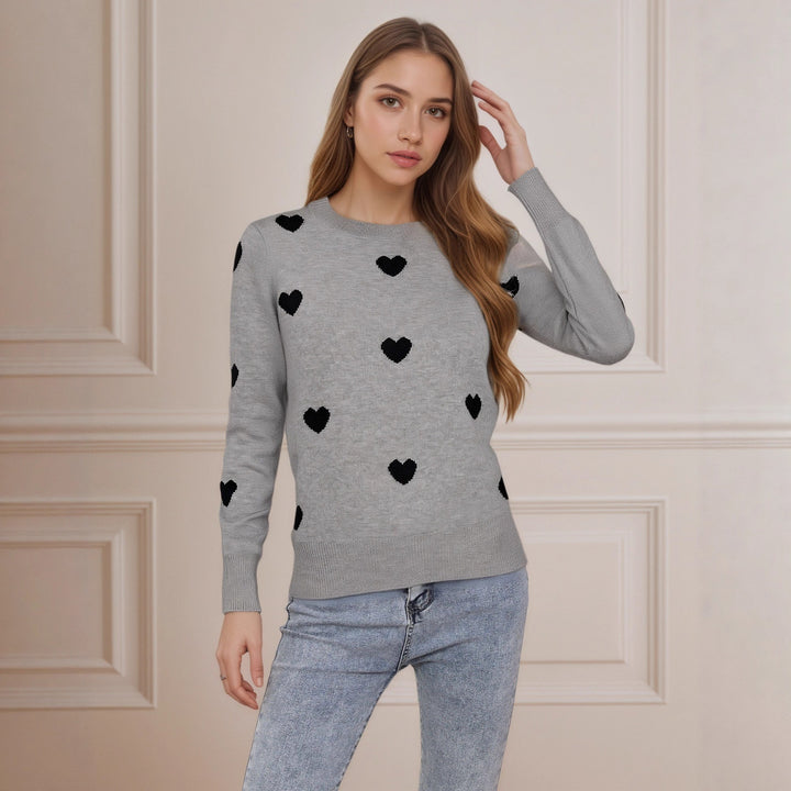 Pull en tricot pour dames avec motif cœur et texture fine Chic & Stil