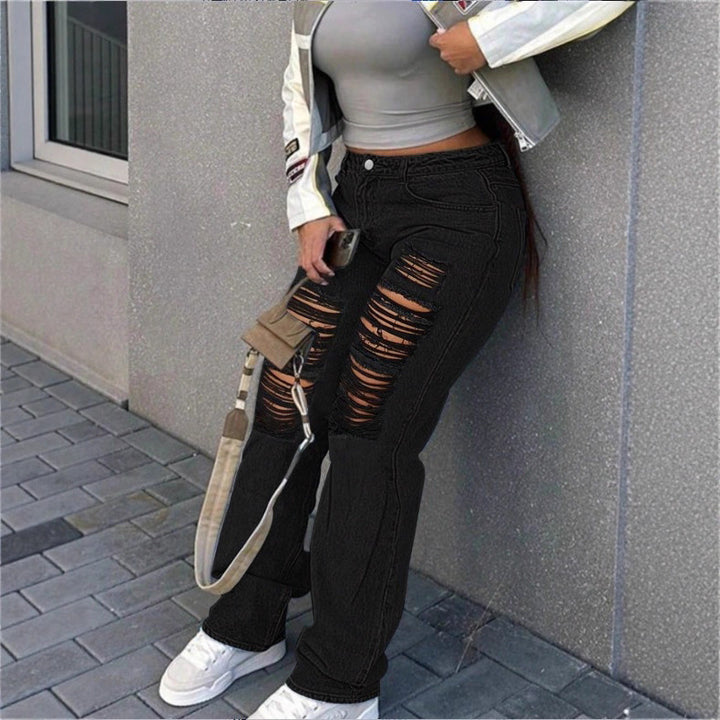 Women's high-cut wide denim jeans with pronounced ripped details and a casual fit Amarae