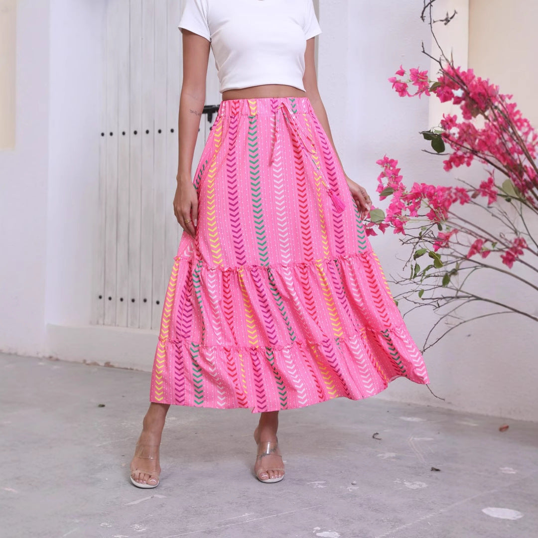 Maxi flared skirt for women with ruffle design and adjustable waist Lune London