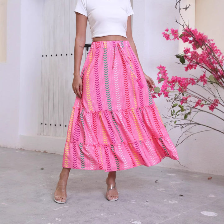Maxi flared skirt for women with ruffle design and adjustable waist Lune London