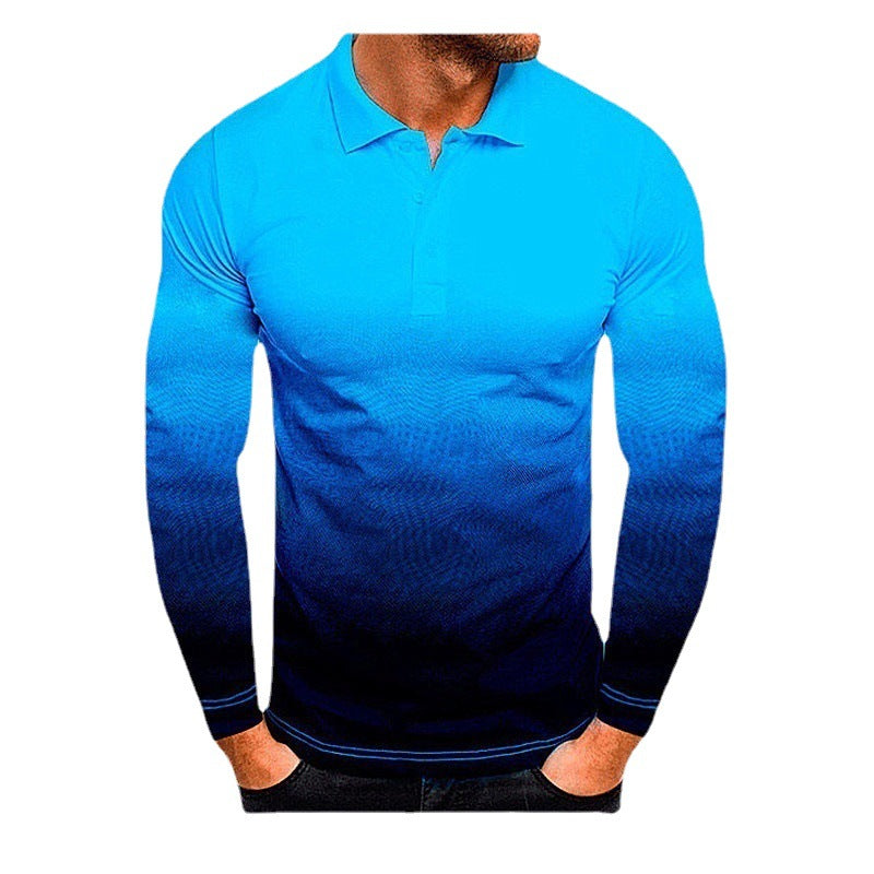 Men's long sleeve polo with a modern gradient of colors and performance material Lune London
