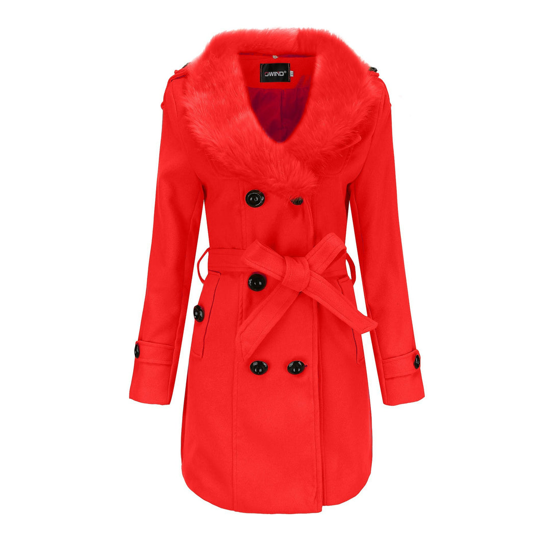 Trendy women's coat with removable faux fur collar and elegant waist Lune London