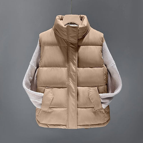 Ladies padded quilted gilet with high side pockets and modern collar Amarae