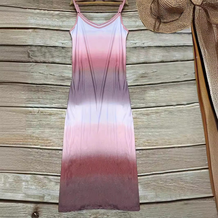 Maxi dress for women with sporty V-neck and trendy gradient color Lune London