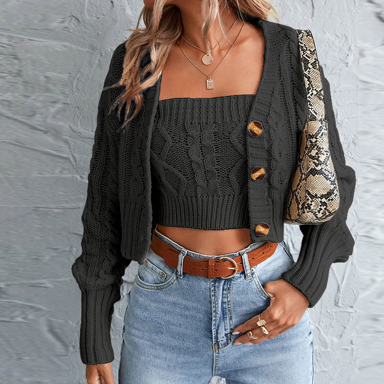 Casual knit set for women with open jacket and crop top Lune London