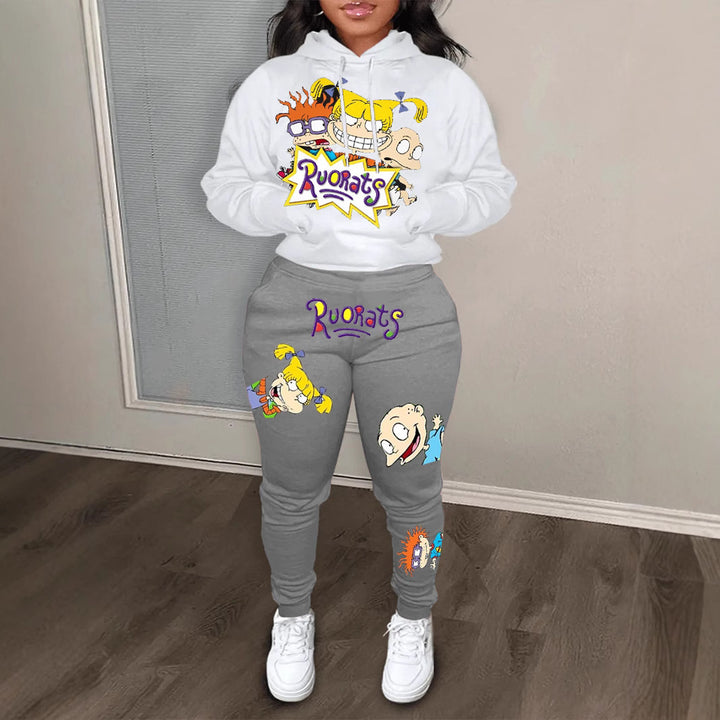 Women's hoodie and jogger set with colorful cartoon patterns Lune London