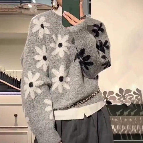 Pull en tricot pour femmes avec motif floral et coupe décontractée Chic & Stil