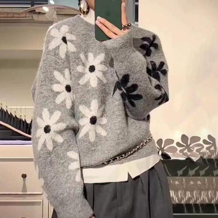 Pull en tricot cosy pour femmes avec motif floral et matériau doux Chic & Stil