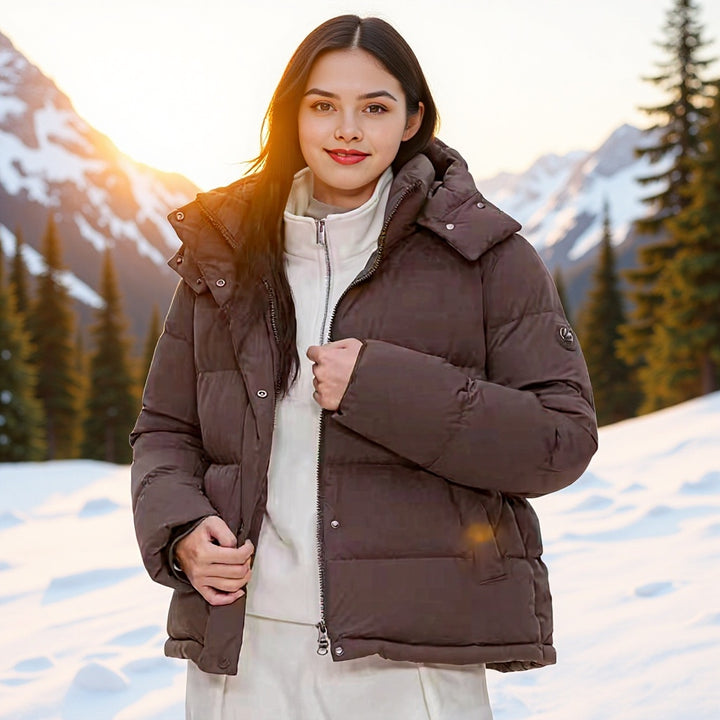 Ladies Boxy Quilted Winter Jacket with Detachable Hood, Two-Way Zipper and Insulation Filling Amarae