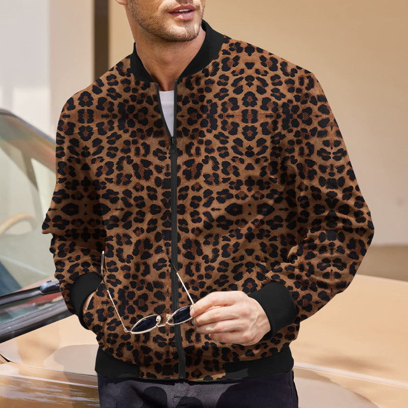 Amarae | Men's bomber jacket in leopard print with zipper and elastic cuffs