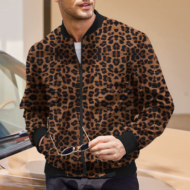 Amarae | Men's bomber jacket in leopard print with zipper and elastic cuffs
