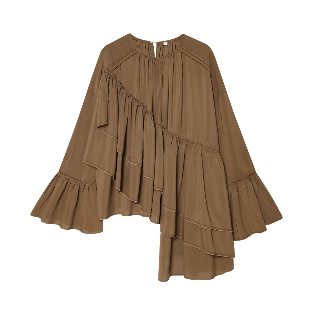 Women's asymmetrical ruffle tunic with gathers Amarae