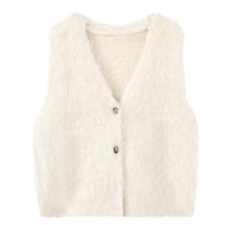 Women's Fluffy Sleeveless Mohair-Style Vest with Oversized Silhouette Amarae