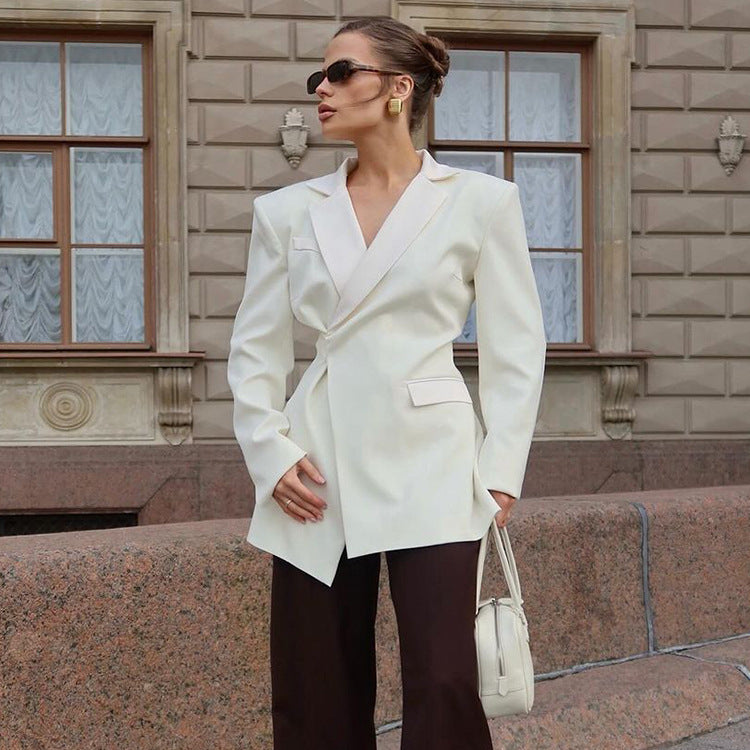 Women Sculptural Tailored Blazer with Asymmetric Front and Accentuated Shoulder Amarae