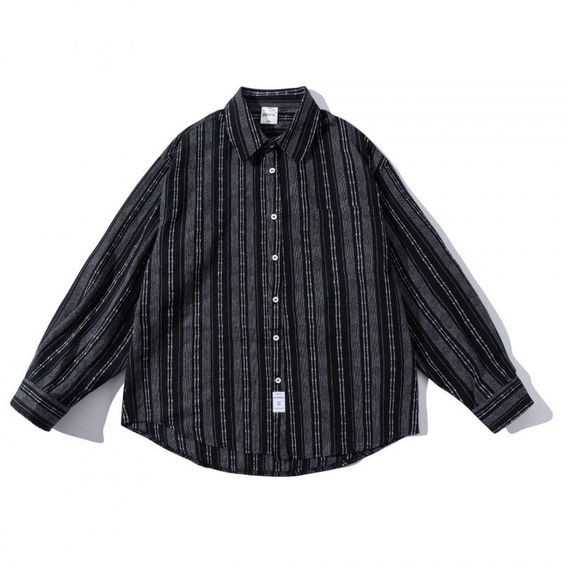 Men's oversized shirt in boxy cut with textured stripe pattern and rounded hem Amarae