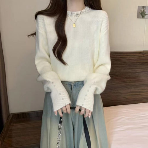 Ladies elegant sweater with ornate pearl details Amarae