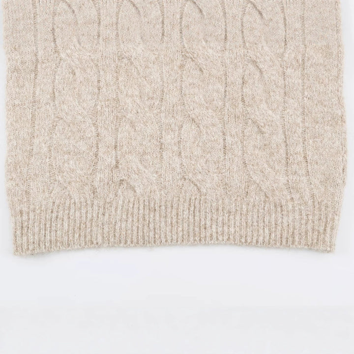Women's Chunky Knit Long Sweater with Cable Pattern and Half-High Zip Collar Amarae