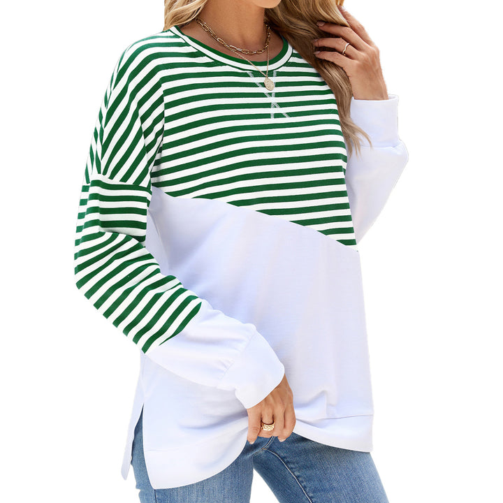 Casual women's sweatshirt with striped design and contrasting hem Amarae