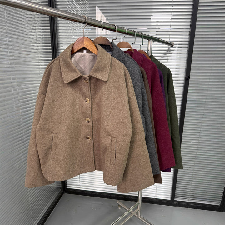 Women's Oversize Wool Blend Jacket with Large Decorative Buttons and Wide Cuffs Amarae