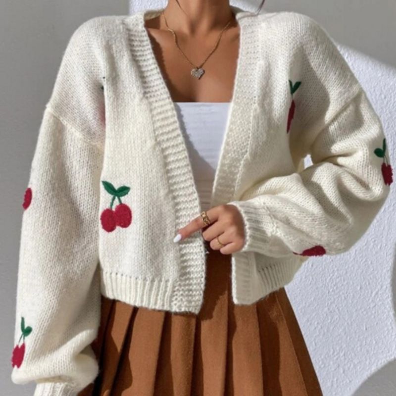Women's knit jacket with cherry floral pattern Lune London