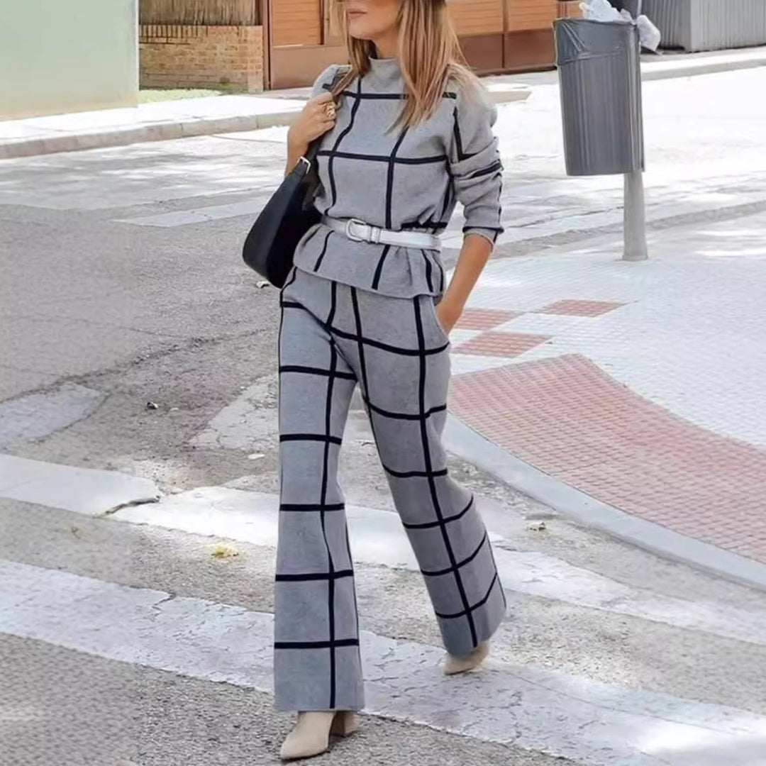 Women Long Sleeve Tartan Pattern Set Lune London