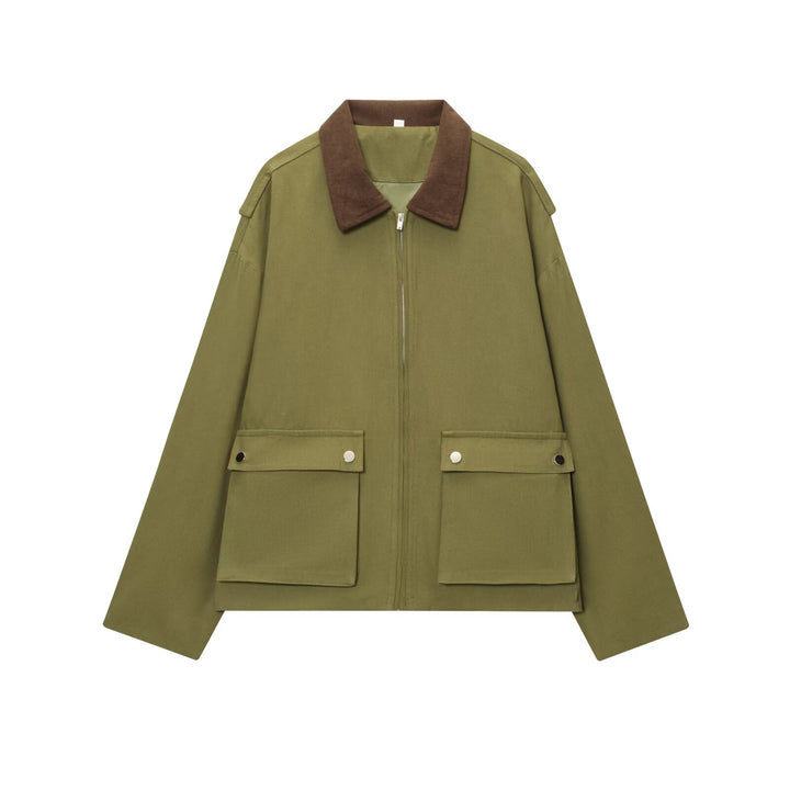 Women's utility field jacket with corduroy collar, zipper, and patch flap pockets Amarae