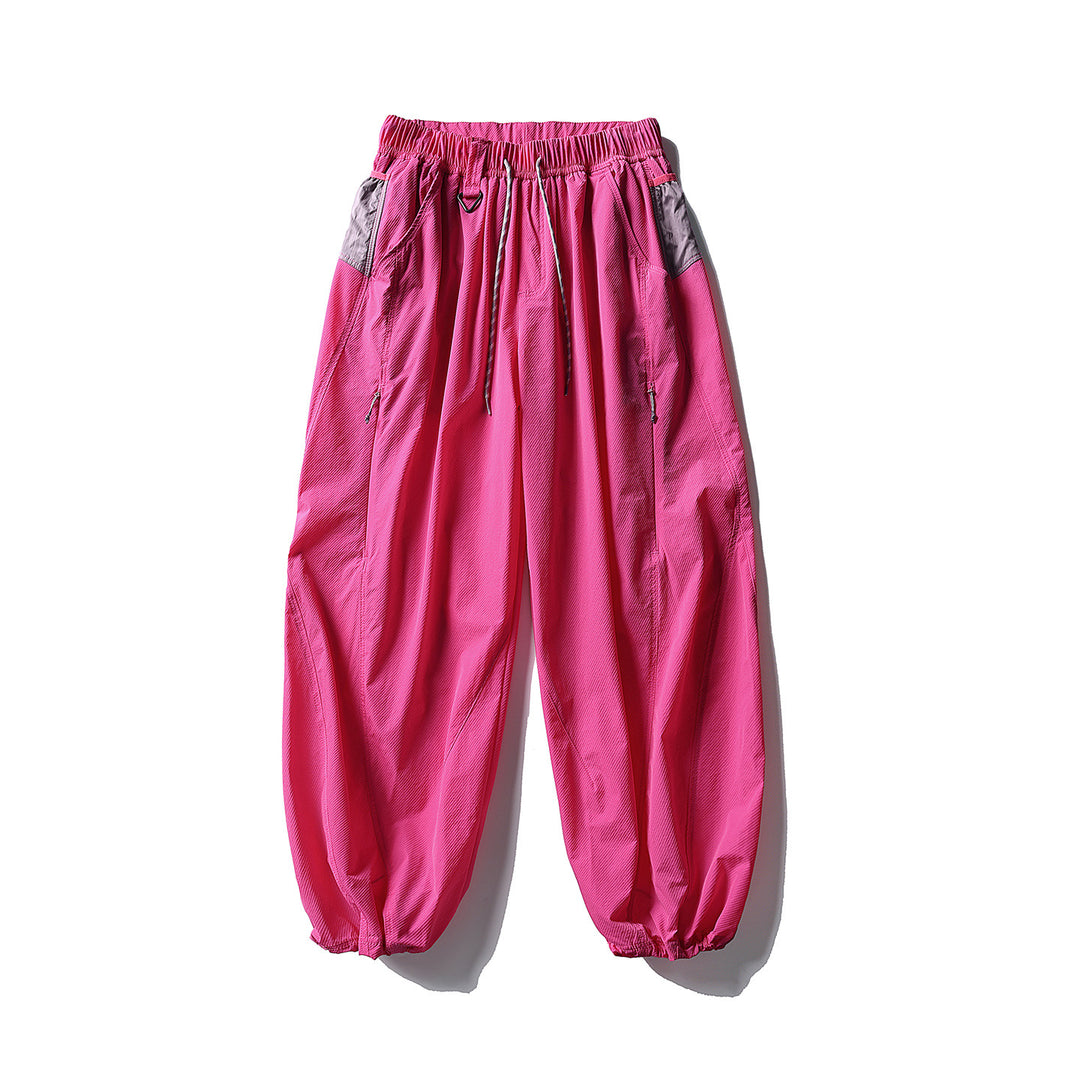 Men's Balloon Silhouette Ripstop Casual Pants with Elastic Drawstring Waistband, Zip Pockets and D-Ring Amarae