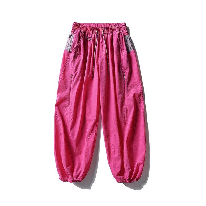 Men's Balloon Silhouette Ripstop Casual Pants with Elastic Drawstring Waistband, Zip Pockets and D-Ring Amarae